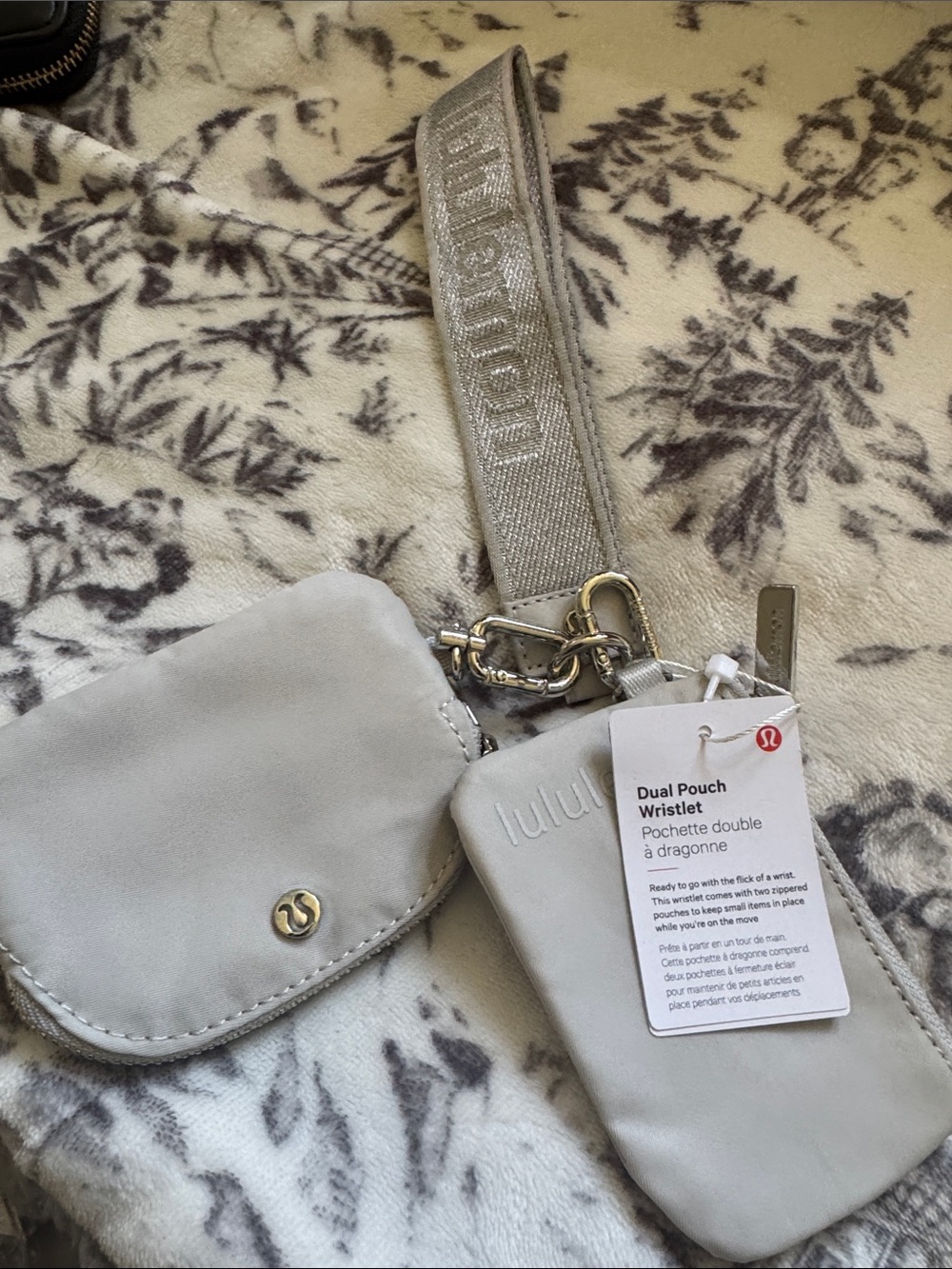 lululemon athletica Dual Pouch Wristlet in Light Gray with Branded Strap